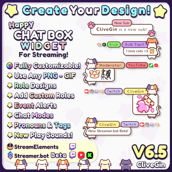 Happy Chat Box Widget V6 For Streamers Fully Customizable, for StreamElements or Streamer.bot, Multistreaming for Twitch, YouTube and Kick